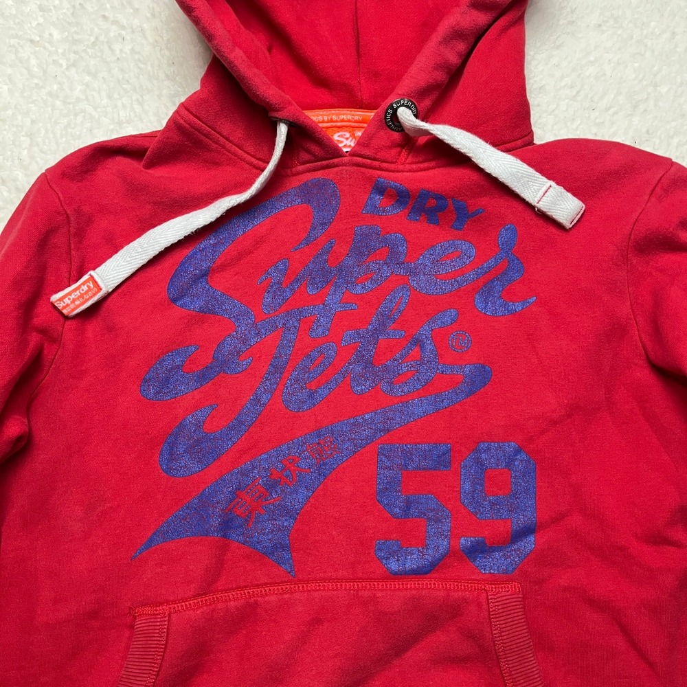 Superdry Hoodie Mens L Red Super Jets 59 Graphic Pullover Sweatshirt 4054‎